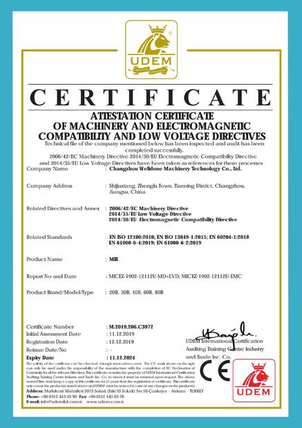 Chine Changzhou Welldone Machinery Technology Co.,Ltd Certifications